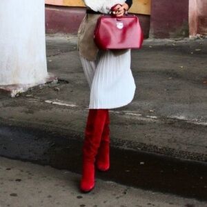 Sam Edelman Olen Side Zip Suede Knee High Boots Size 5.5 RED